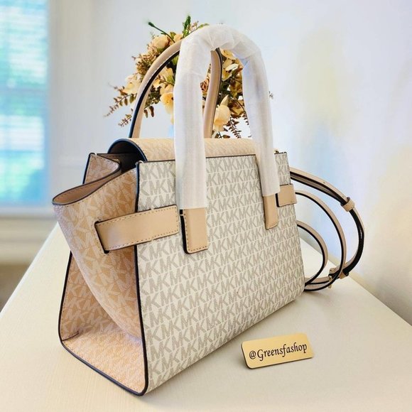 Michael Kors Purse Carmen Medium Flap Satchel shoulder bag buff multi - Picture 6 of 11